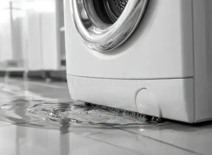 Water pooling on the floor under a front-load washing machine